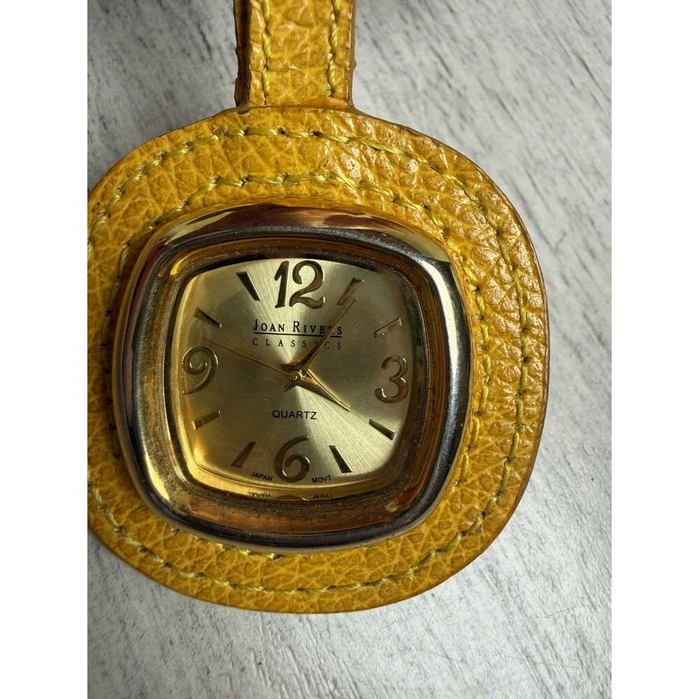 Vintage Joan Rivers Classics Mustard Yellow Leather Bag Charm Watch Square Gold